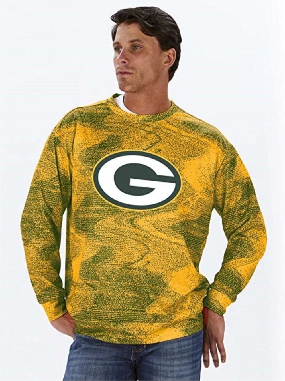 Zubaz NFL Football Men's Green Bay Packers Static Crew Neck Sweater Size Large